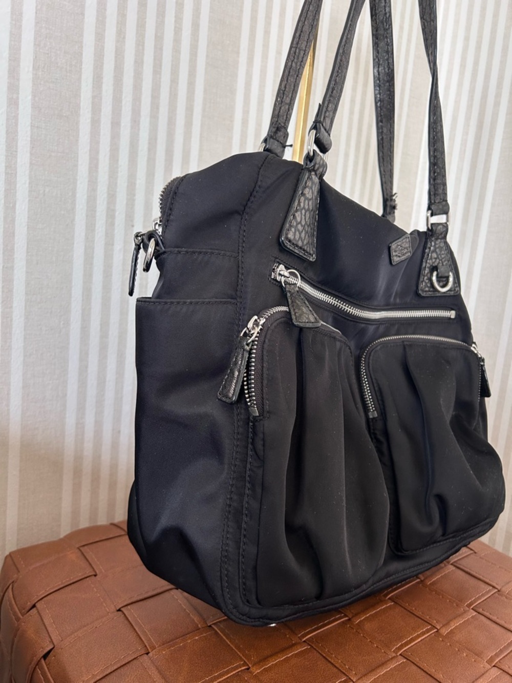 MZ Wallace Roxy Women's Black Nylon Tote Bag with Multiple Pockets - Picture 3 of 12